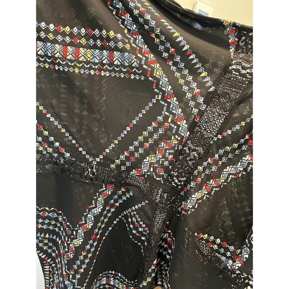 Denim 24/7 | Maxi Dress Womens Black w/Multicolor Geometric Pattern Lace- Sz 14 - Picture 4 of 10